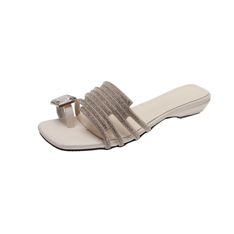 Women's Crystal Embellished Square Toe Slides