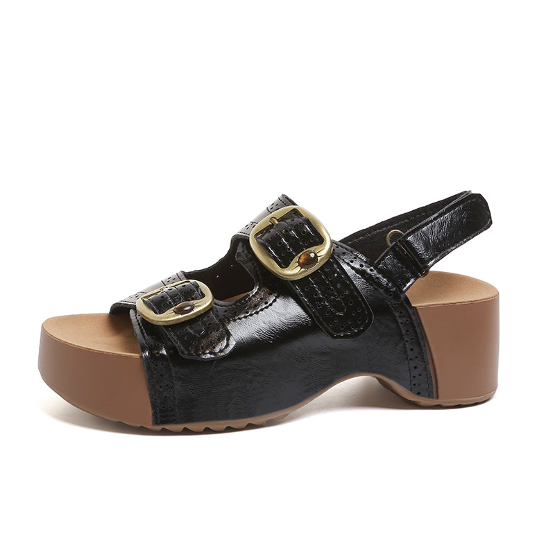 VINTAGE STYLE BUCKLED PLATFORM SANDALS