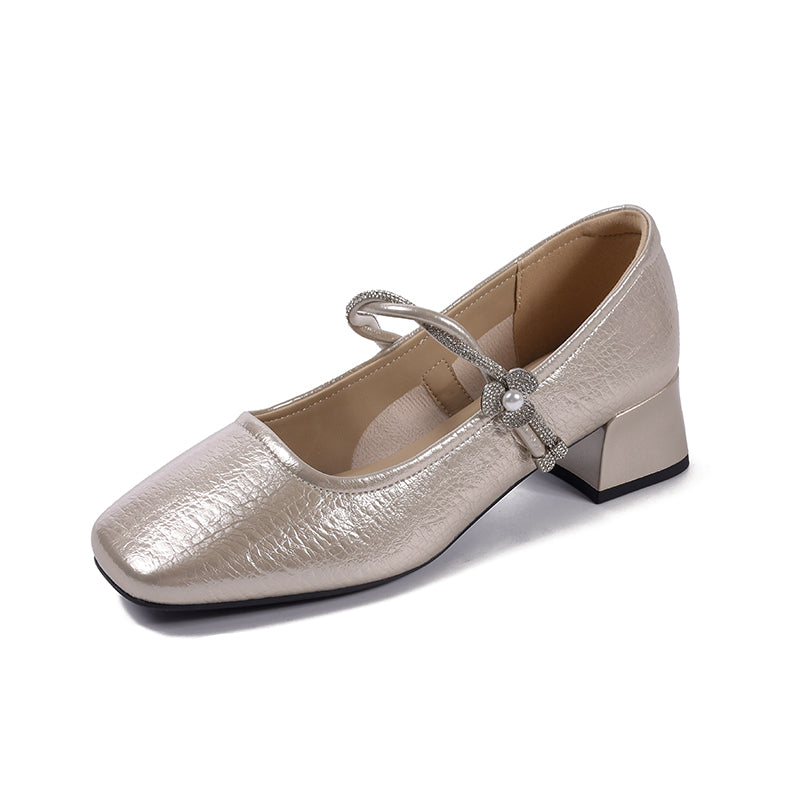 CRYSTAL-EMBELLISHED SQUARE TOE MARY JANES