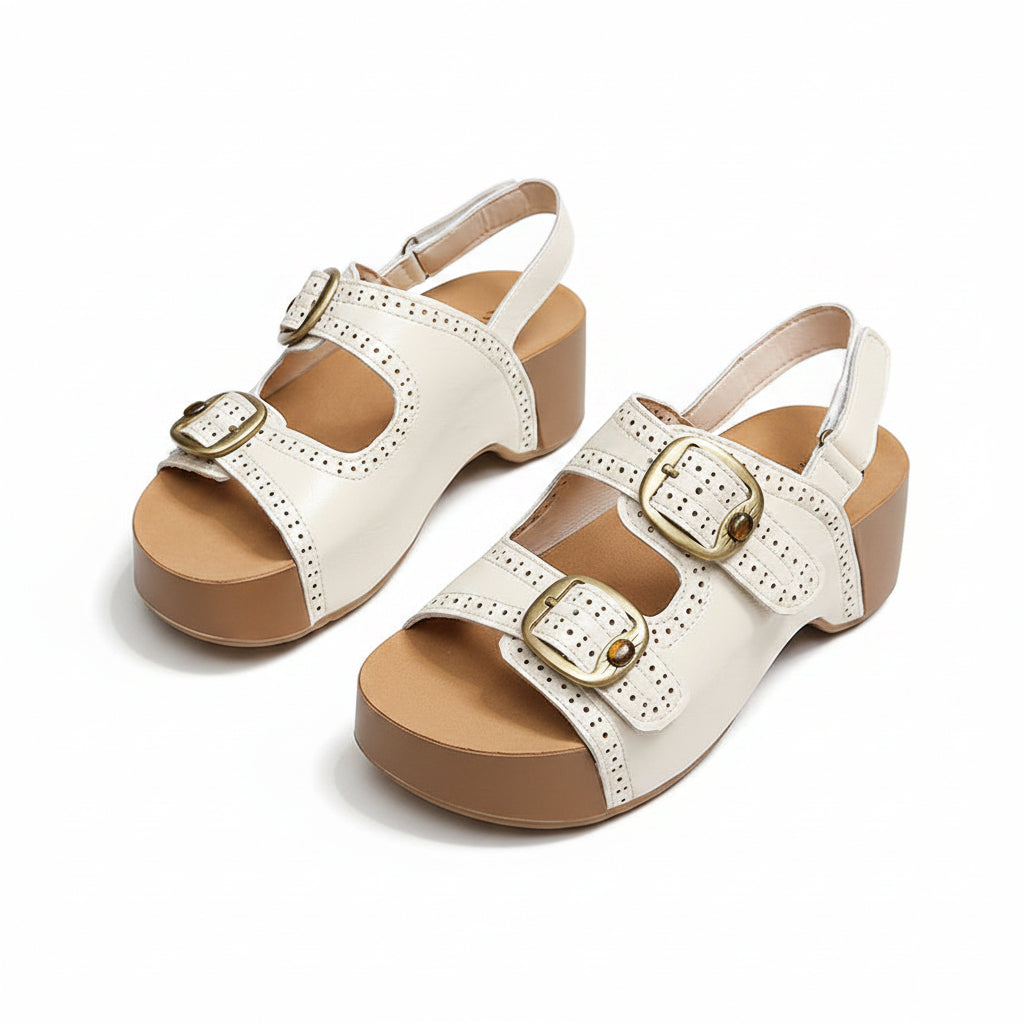 VINTAGE STYLE BUCKLED PLATFORM SANDALS