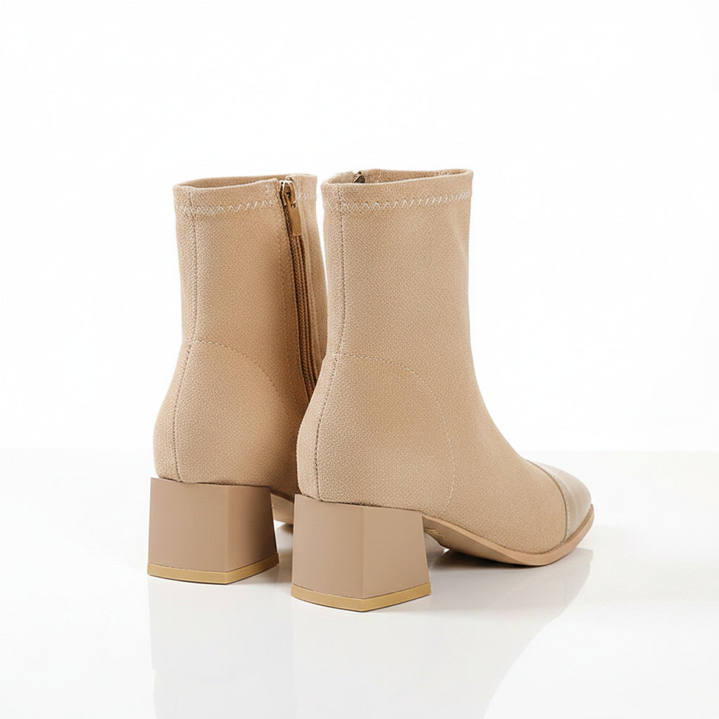 ROUND TOE BLOCK HEEL ANKLE BOOTS