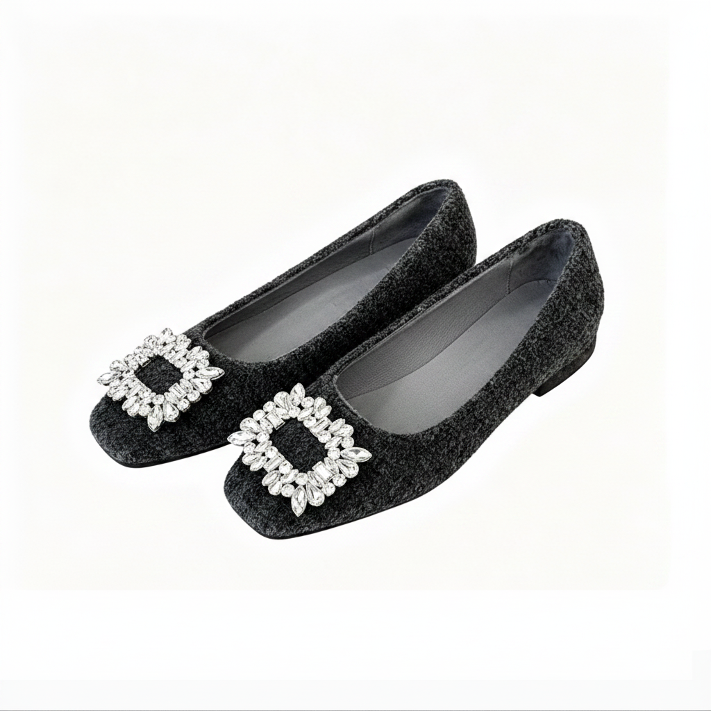 Women's Crystal Buckle Winter Flats