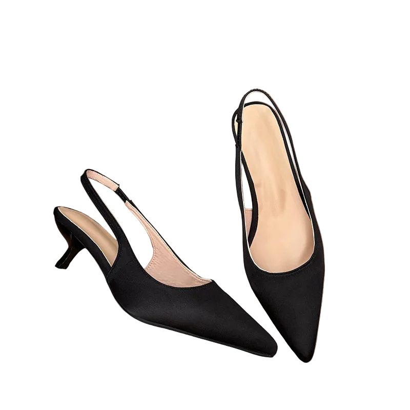 Women's Classic Satin Slingback Kitten Heels