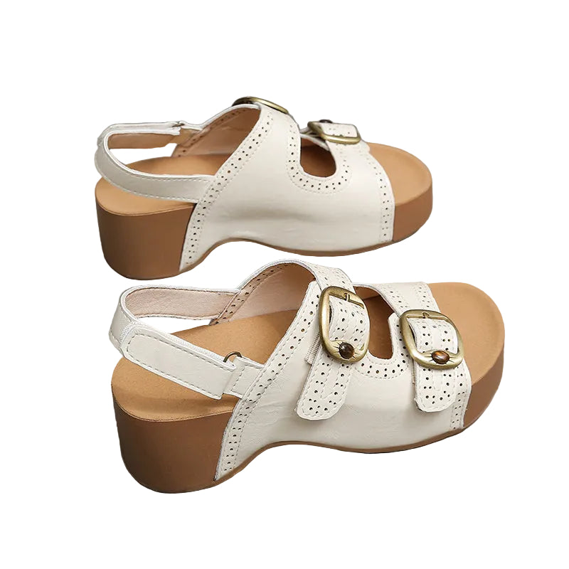 VINTAGE STYLE BUCKLED PLATFORM SANDALS