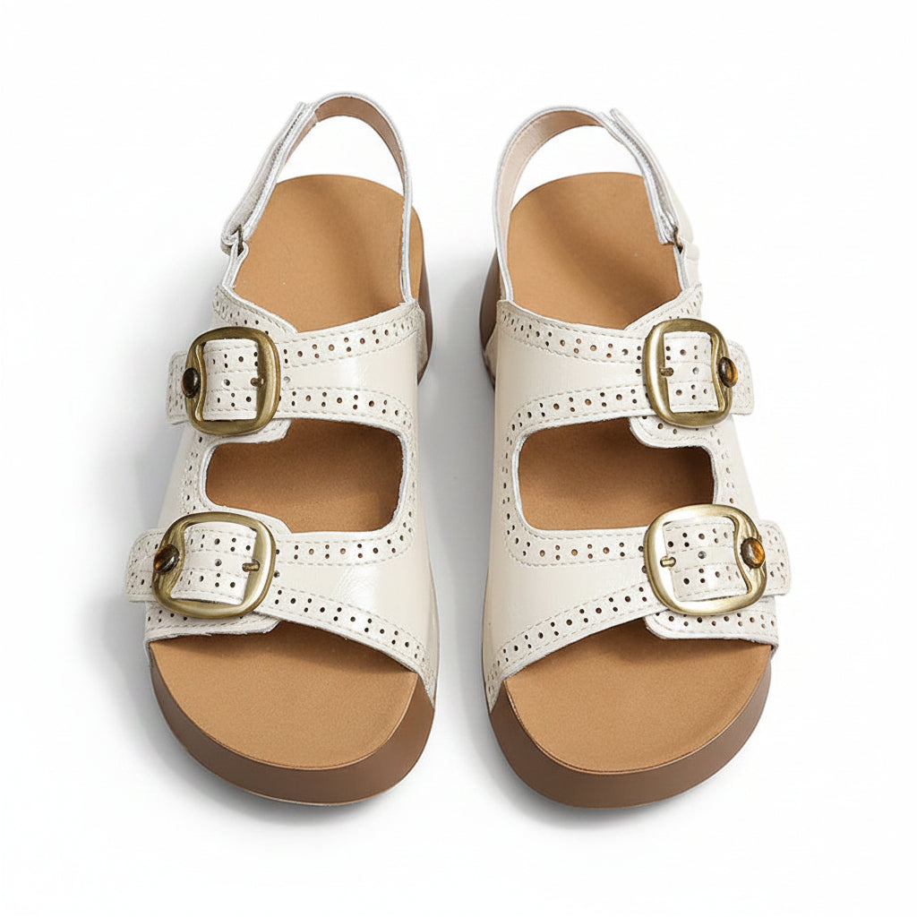 VINTAGE STYLE BUCKLED PLATFORM SANDALS