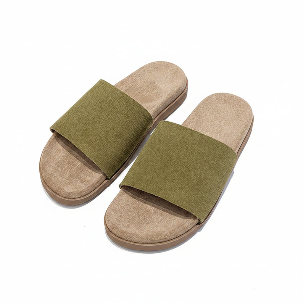 FAUX SUEDE SLIDE SANDALS
