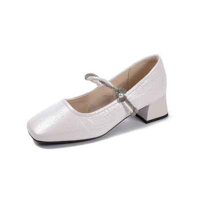 Women's Crystal-Embellished Square Toe Mary Jane Heels