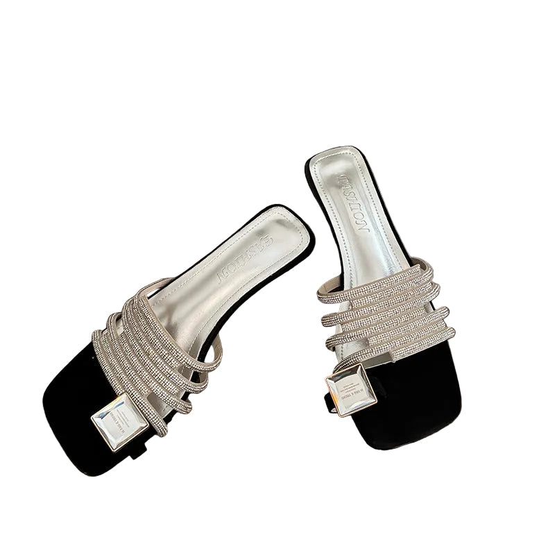 Women's Crystal Embellished Square Toe Slides