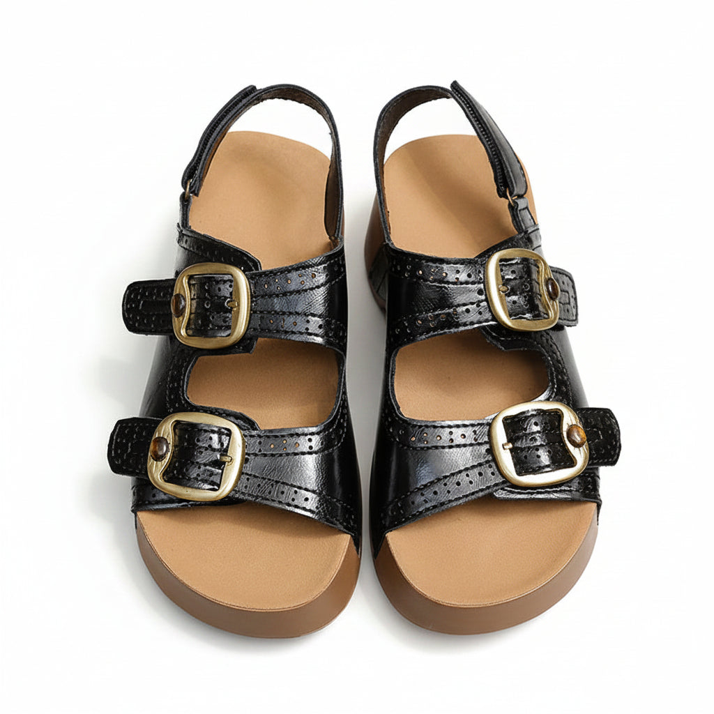 VINTAGE STYLE BUCKLED PLATFORM SANDALS