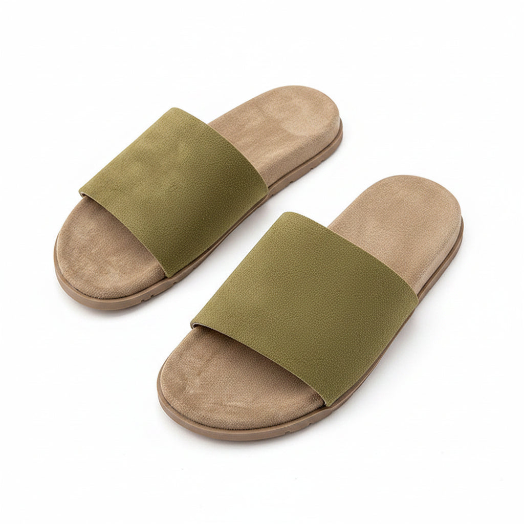 FAUX SUEDE SLIDE SANDALS