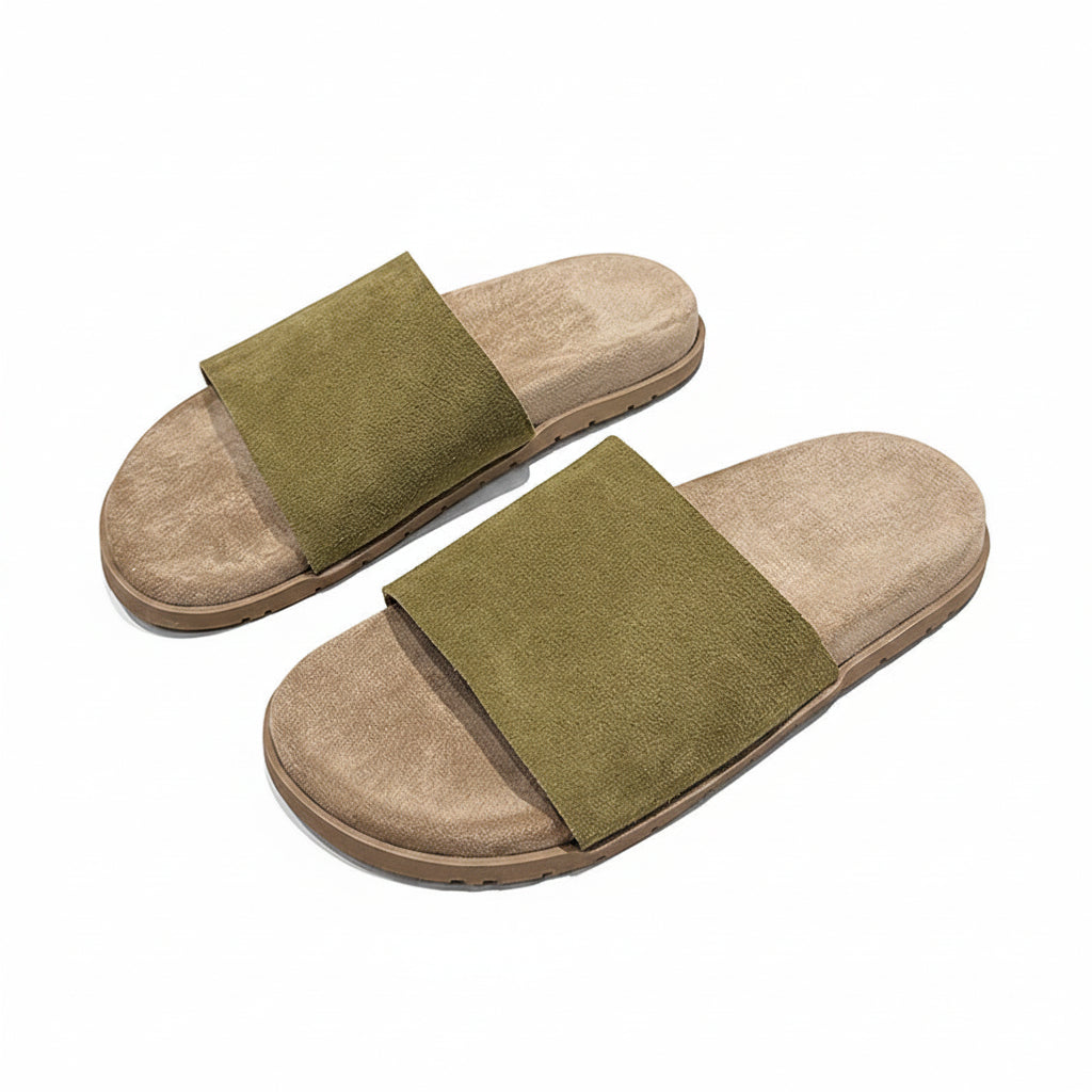 FAUX SUEDE SLIDE SANDALS