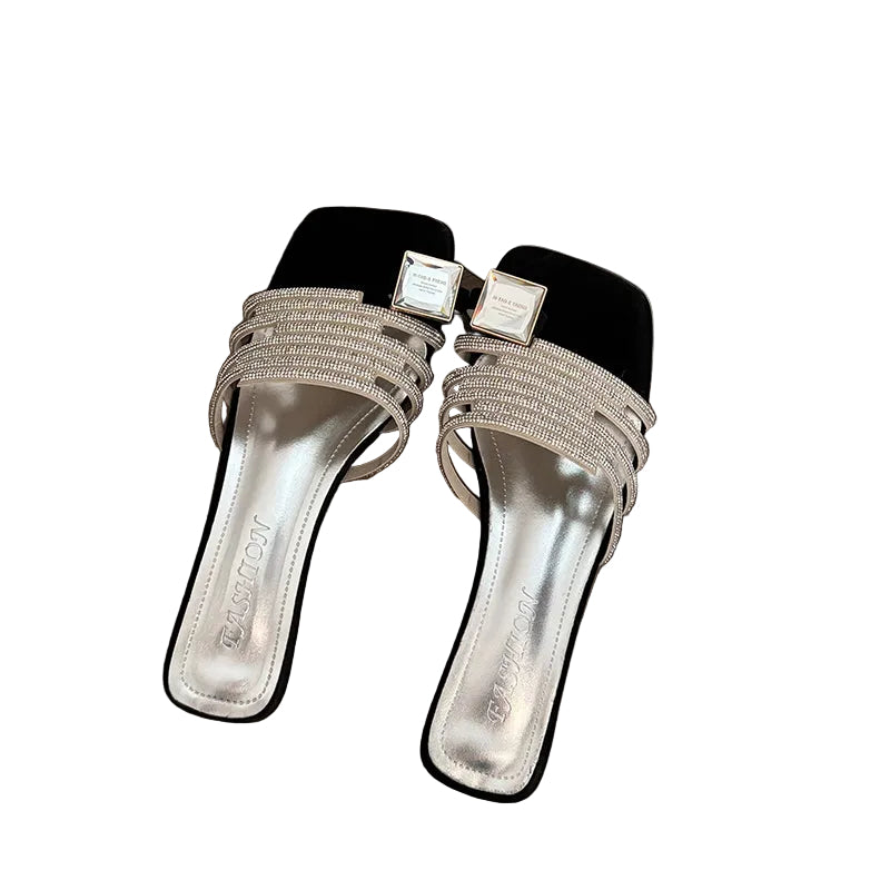 Women's Crystal Embellished Square Toe Slides