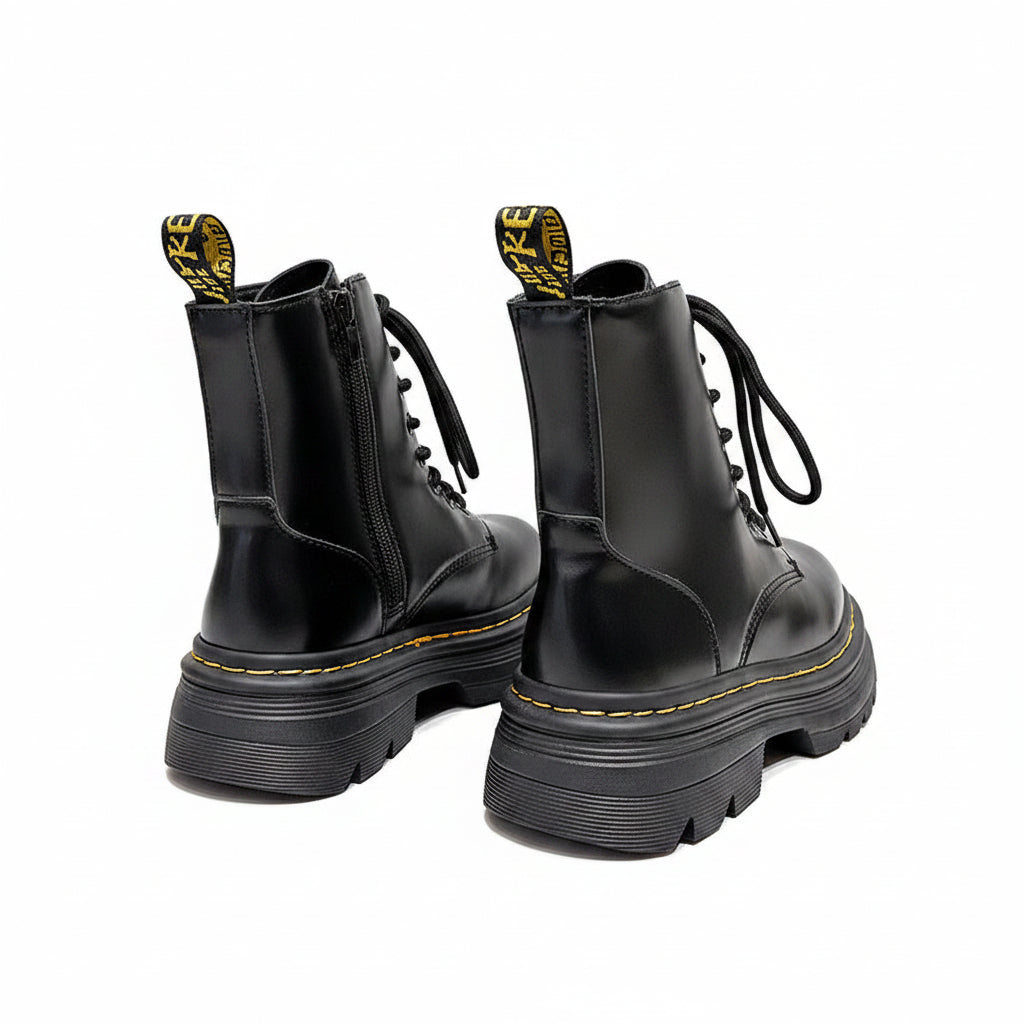 Women's Smooth Synthetic Leather Combat Boots