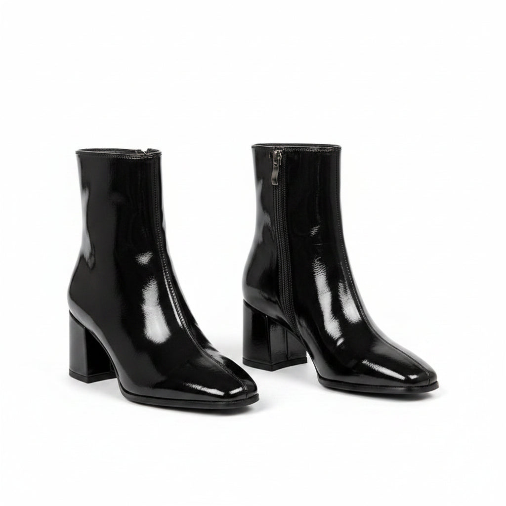Women's Patent Square Toe Ankle Boots