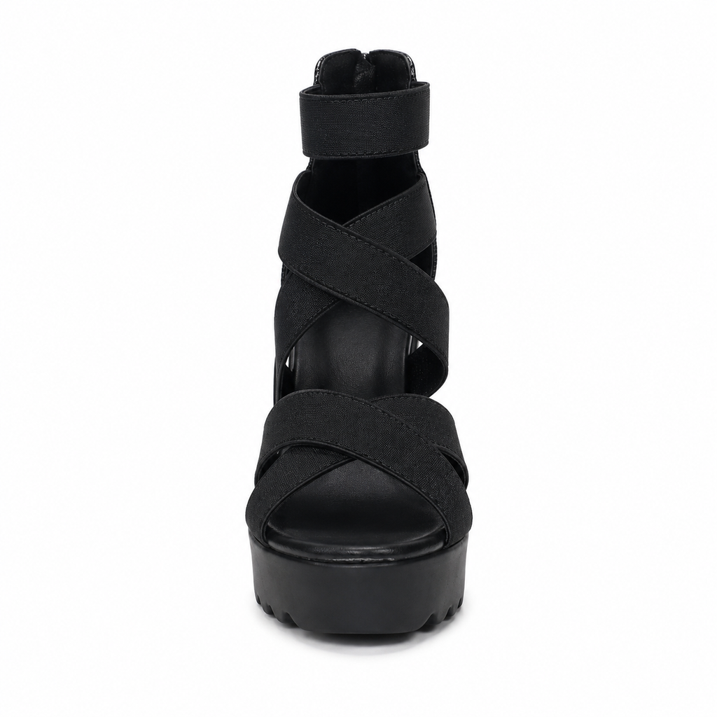 CROSS STRAP BLOCK HEELS