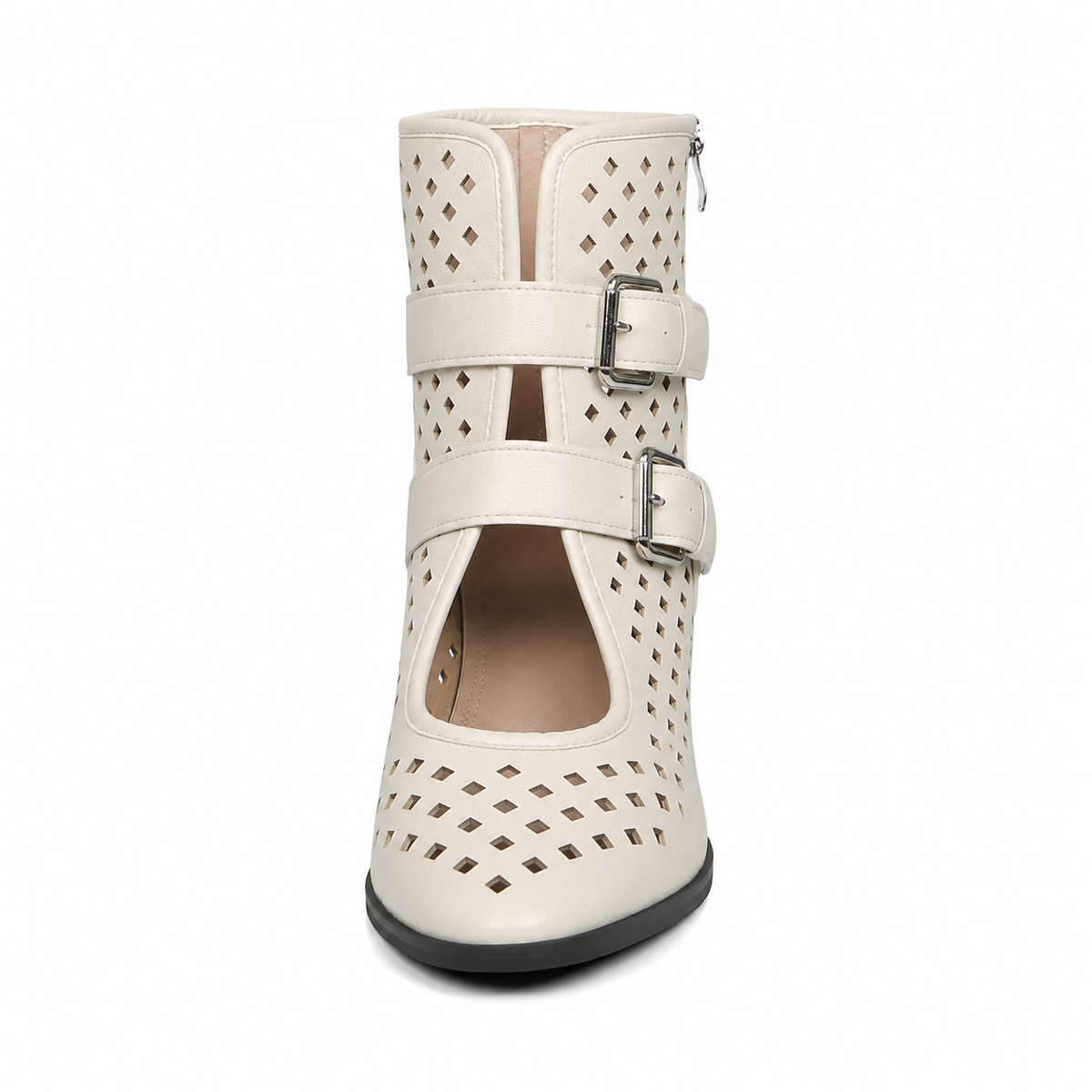 Women's Laser Cut Buckle Ankle Boots