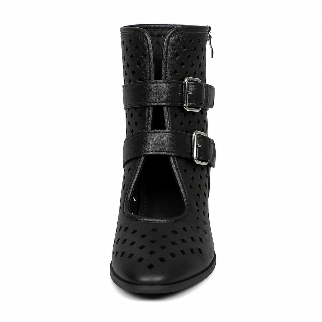 LASER CUT BUCKLE ANKLE BOOTS