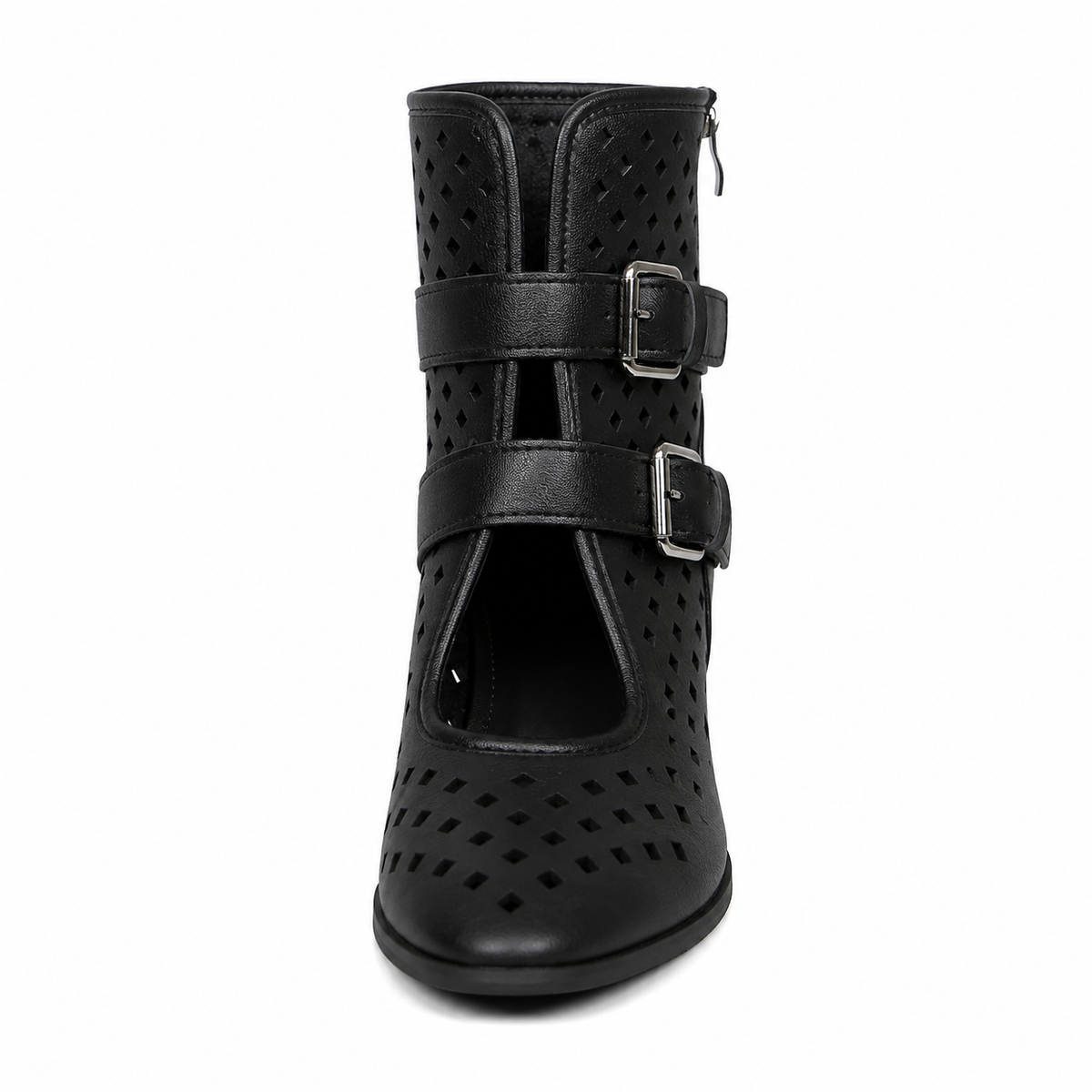 Women's Laser Cut Buckle Ankle Boots