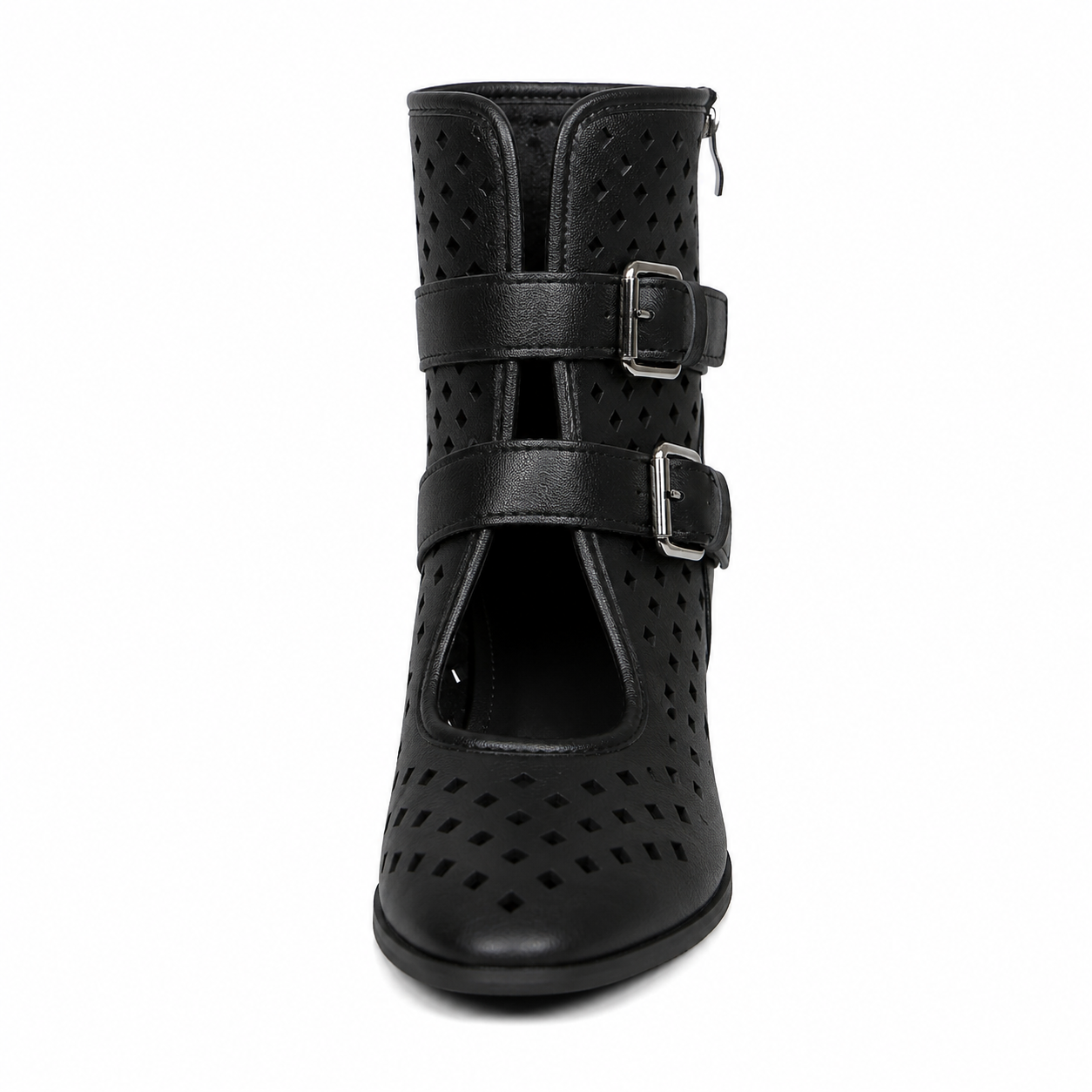 LASER CUT BUCKLE ANKLE BOOTS