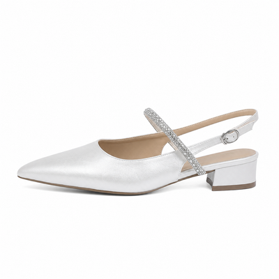 Women's Crystal Strap Pointed Toe Slingback Block Heels