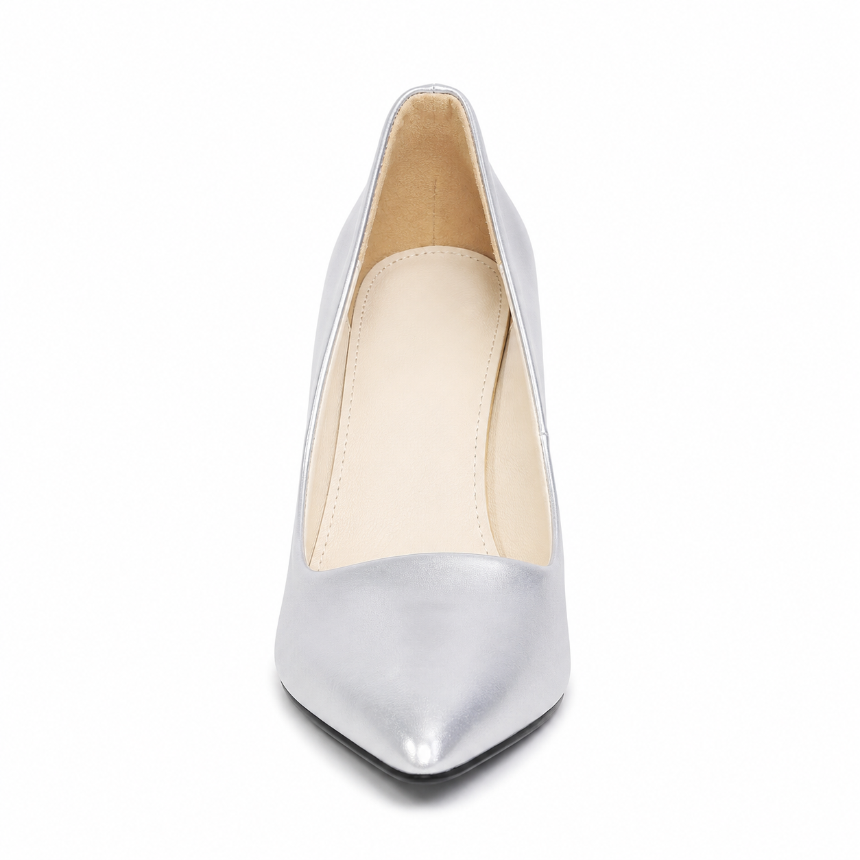 SILVER POINTED TOE RHINESTONE FLARE HIGH HEELS
