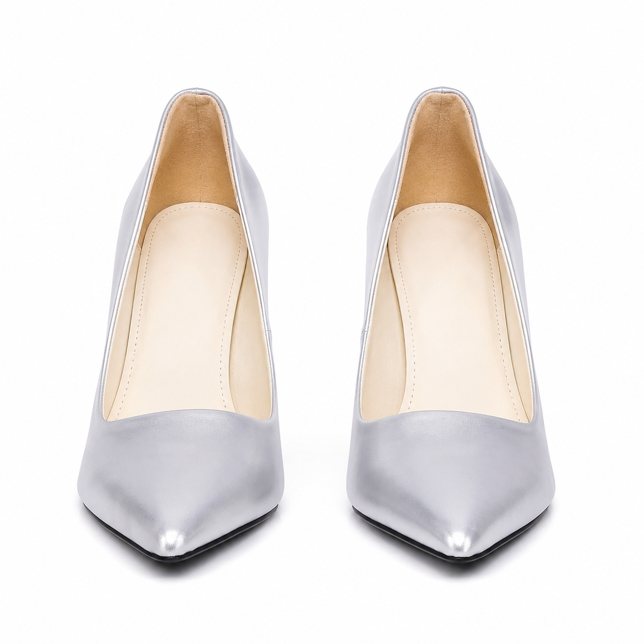 SILVER POINTED TOE RHINESTONE FLARE HIGH HEELS