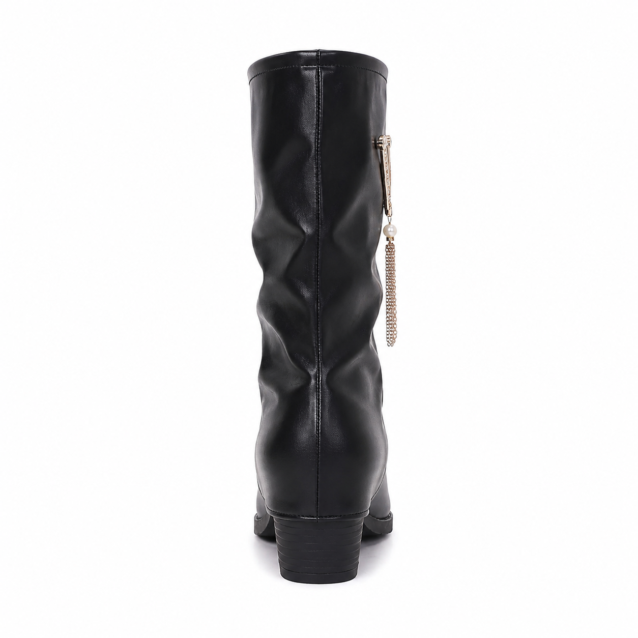 BLACK SLOUCHY MID CALF BOOTS