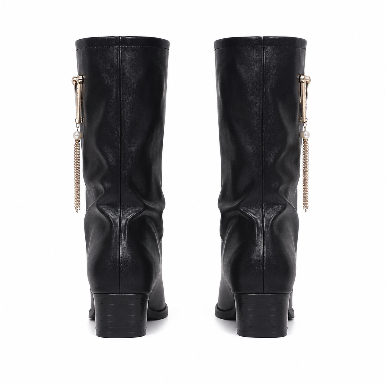 BLACK SLOUCHY MID CALF BOOTS