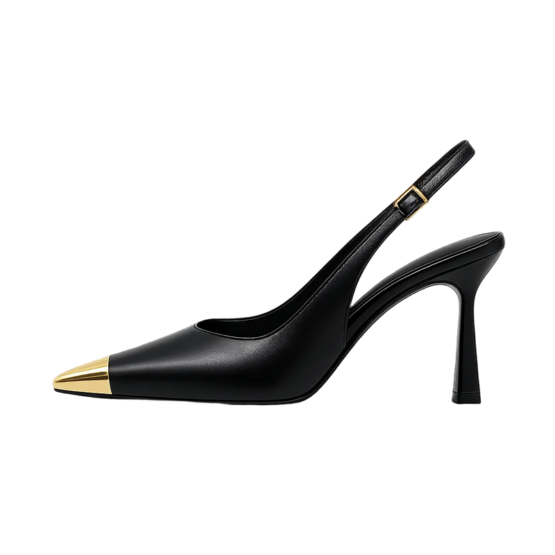 METAL CAP TOE SLINGBACK HEELS