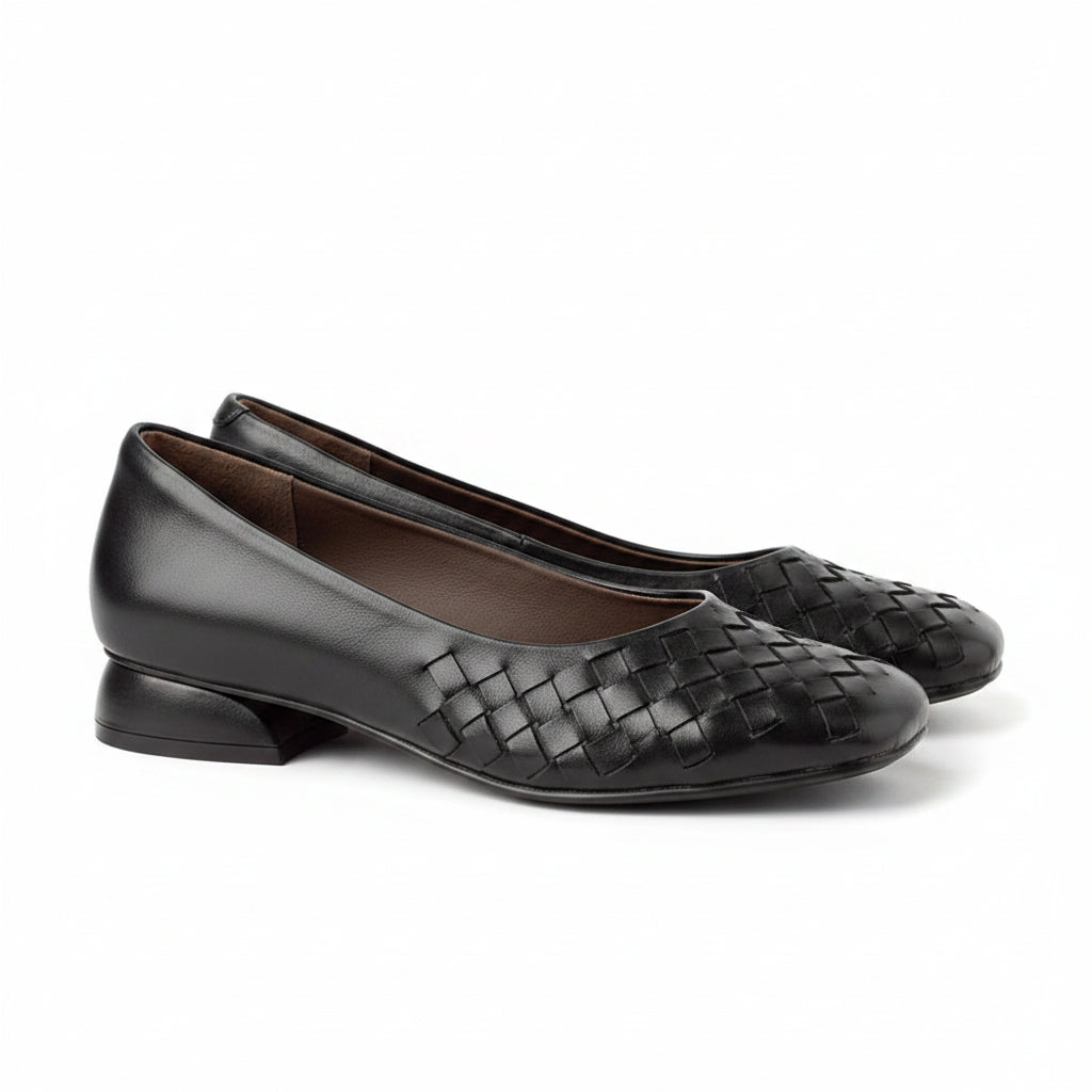 WOVEN SQUARE-TOE PUMPS