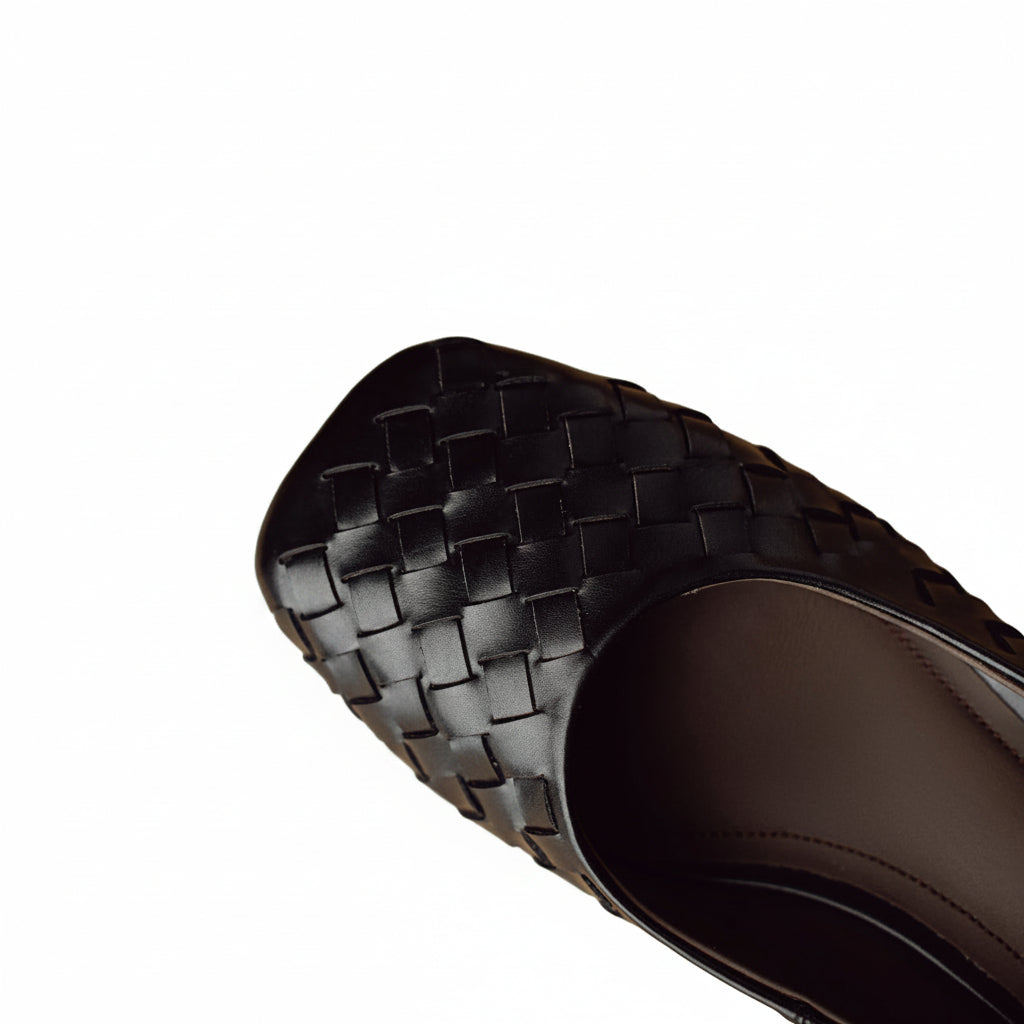 WOVEN SQUARE-TOE PUMPS