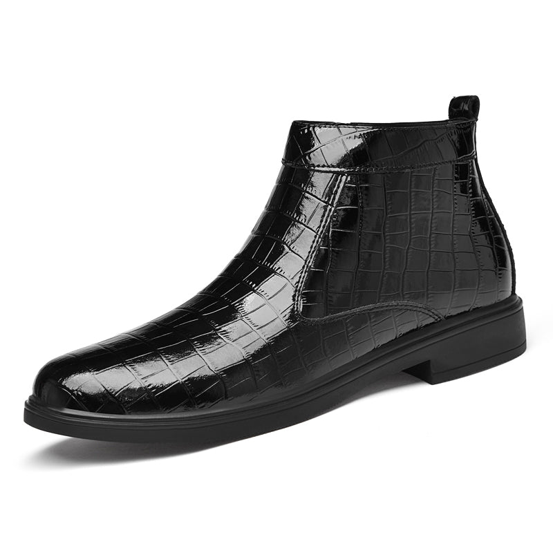 CROCO-EMBOSSED LEATHER DRESS BOOTS