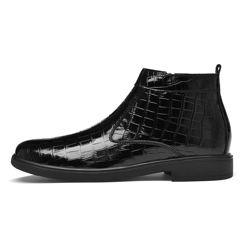 CROCO-EMBOSSED LEATHER DRESS BOOTS