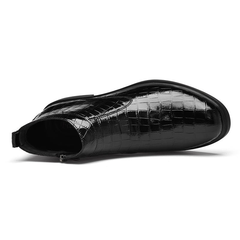 CROCO-EMBOSSED LEATHER DRESS BOOTS