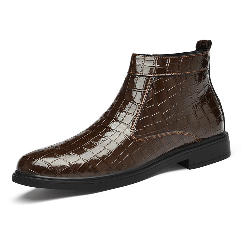 CROCO-EMBOSSED LEATHER DRESS BOOTS