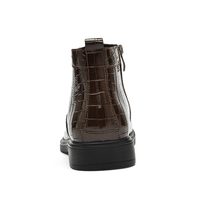 CROCO-EMBOSSED LEATHER DRESS BOOTS
