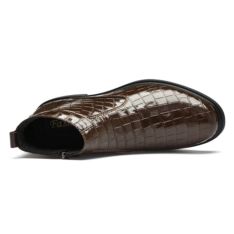 CROCO-EMBOSSED LEATHER DRESS BOOTS