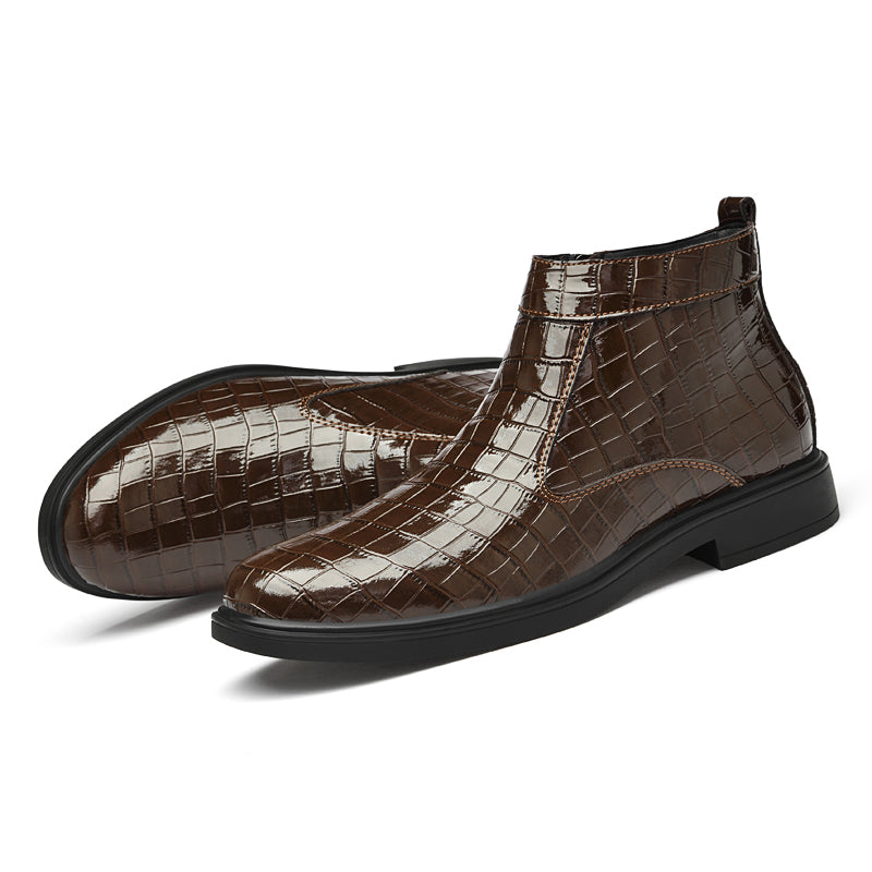 CROCO-EMBOSSED LEATHER DRESS BOOTS