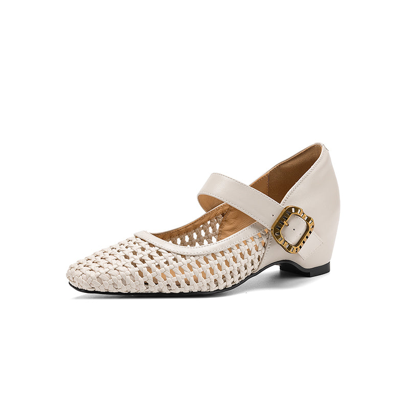 WOVEN PU MARY JANE HEELS