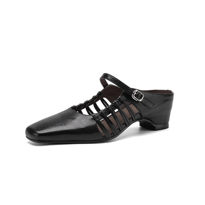 Women's Caged Square Toe Block Heel Mules