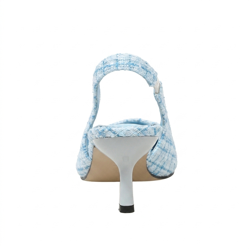 Women's Blue Tweed Slingback Kitten Heels
