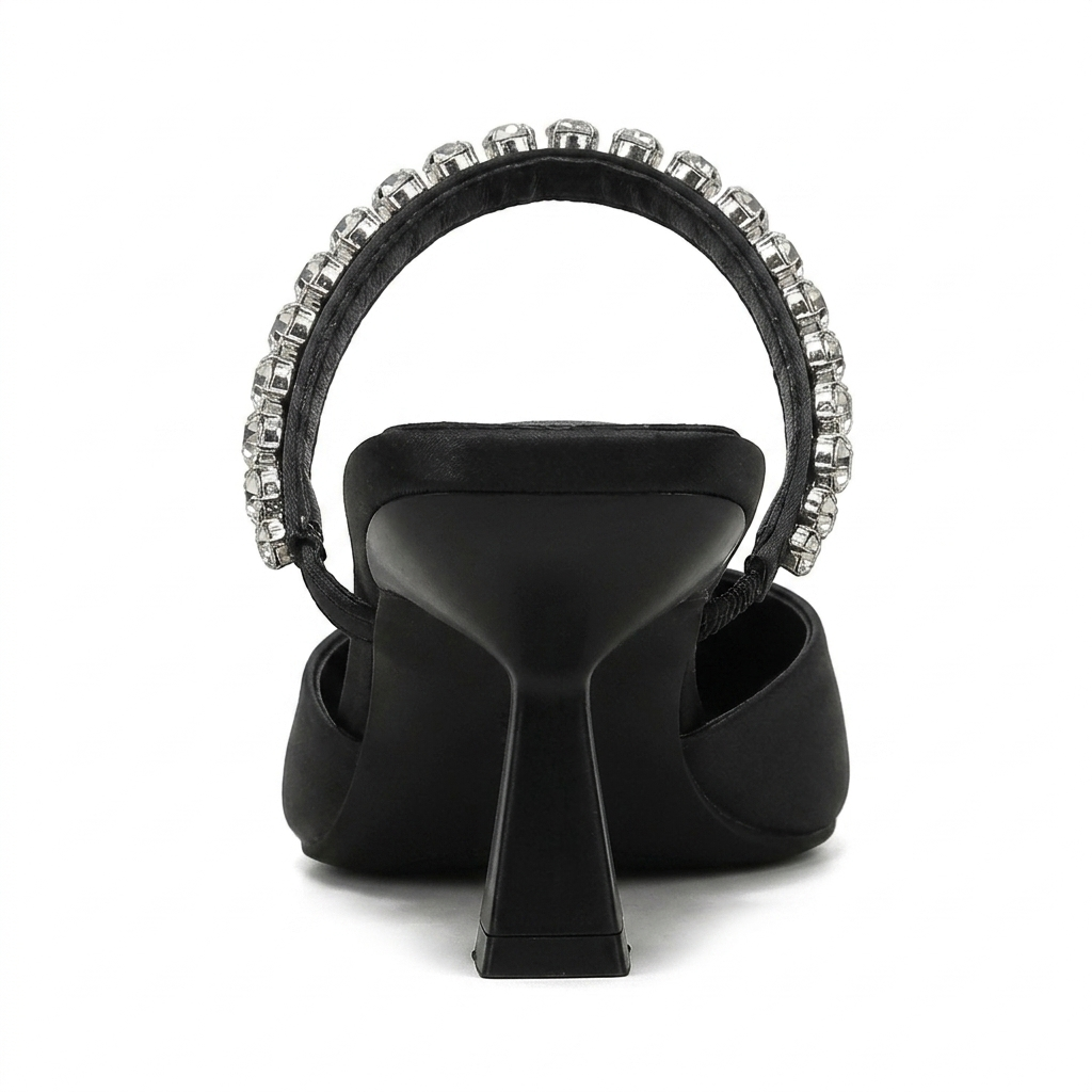 Women's Crystal Strap Flared Heel Mules