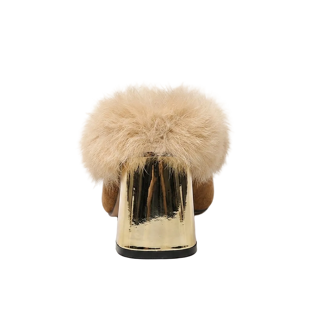 Women's Faux Fur Trim Mule Heels