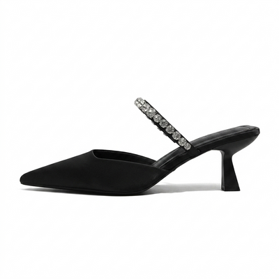 Women's Crystal Strap Flared Heel Mules