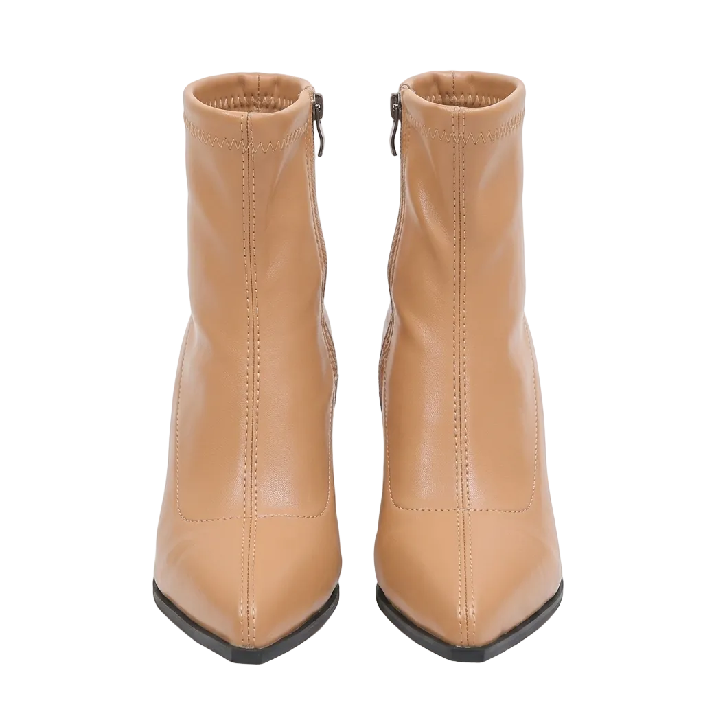 POINTED TOE BLOCK HEEL ANKLE BOOTS