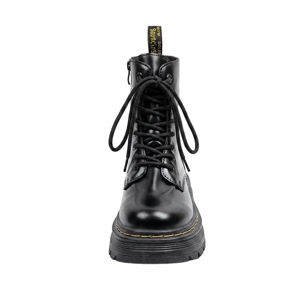 Women's Smooth Synthetic Leather Combat Boots