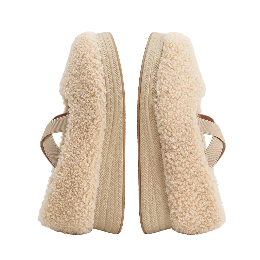 Women's Sherpa Cross-Strap Wedge Slippers
