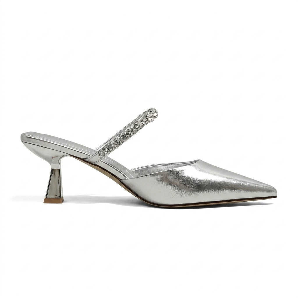 Women's Crystal Strap Flared Heel Mules