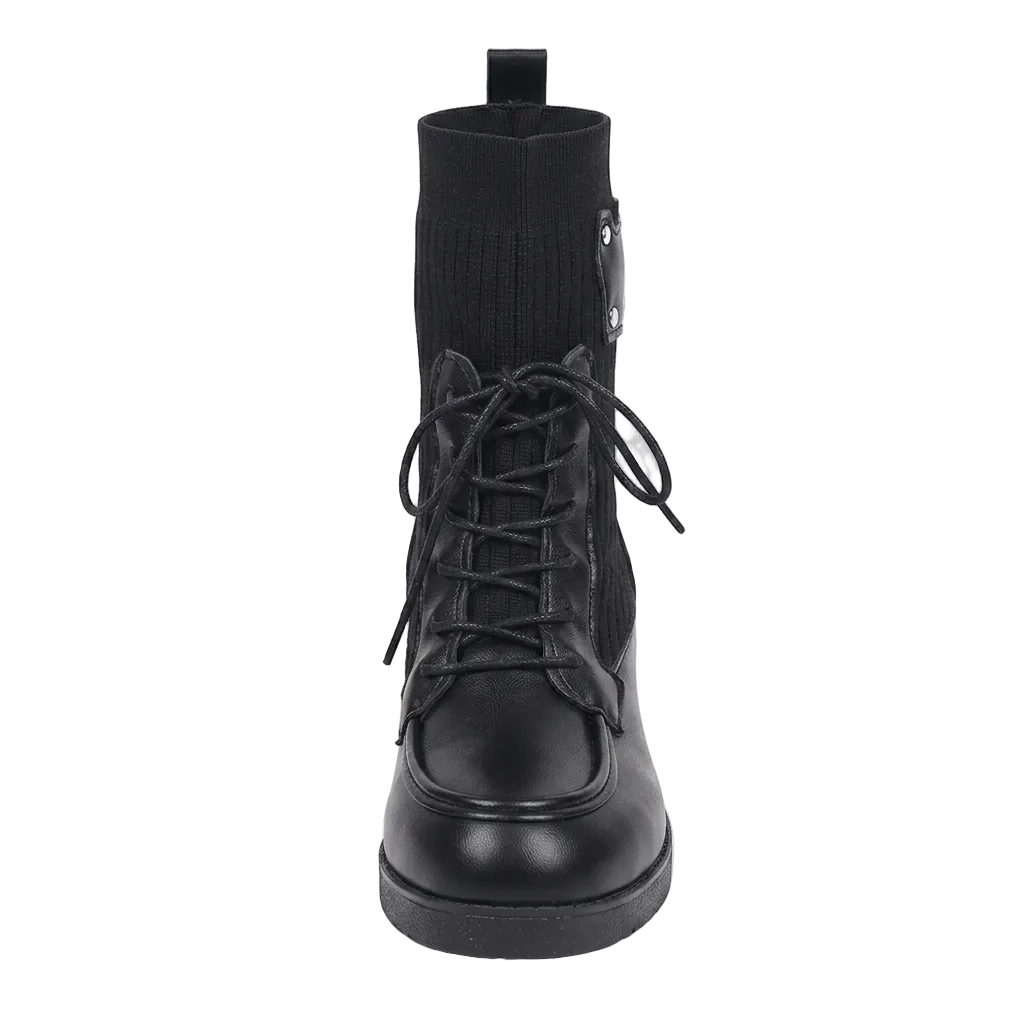 BLACK RIBBED KNIT SOCK BOOTS