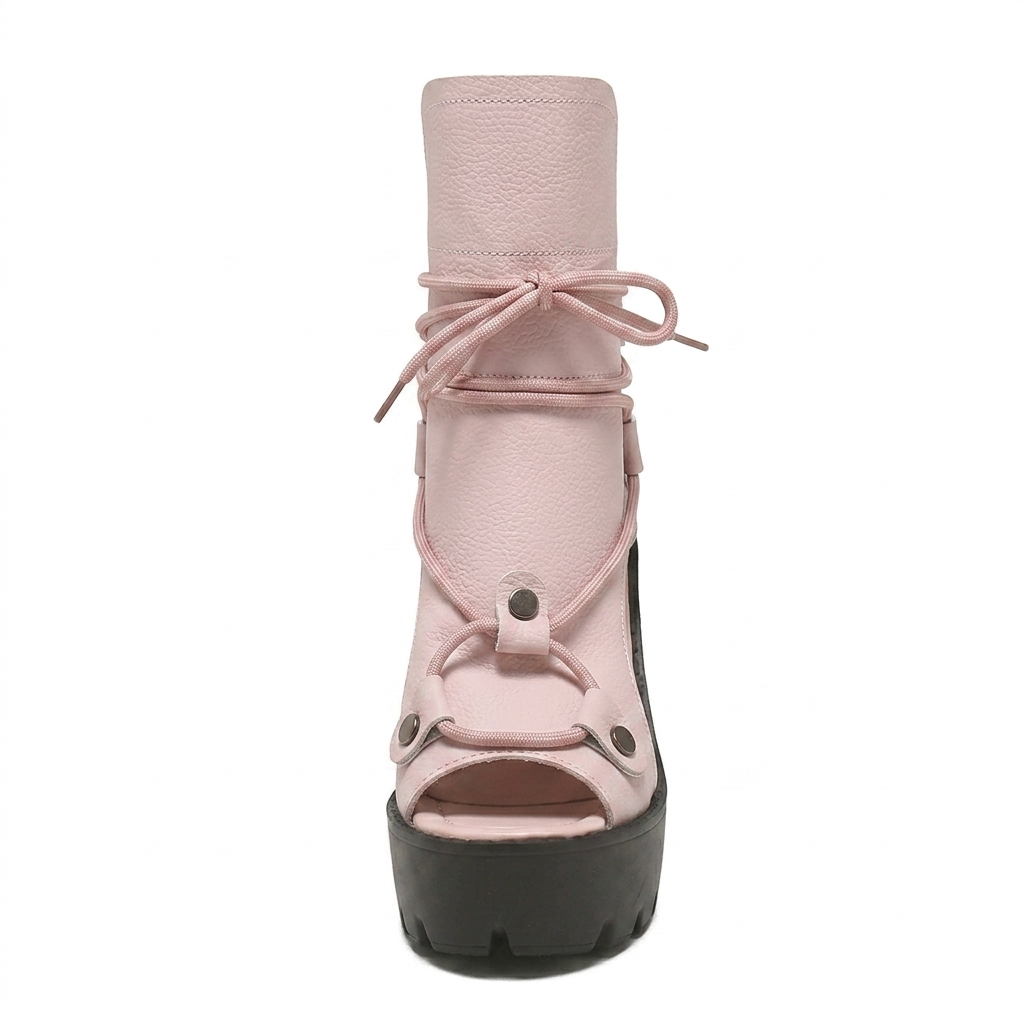 PLATFORM PEEP-TOE LACE-UP BOOTIES